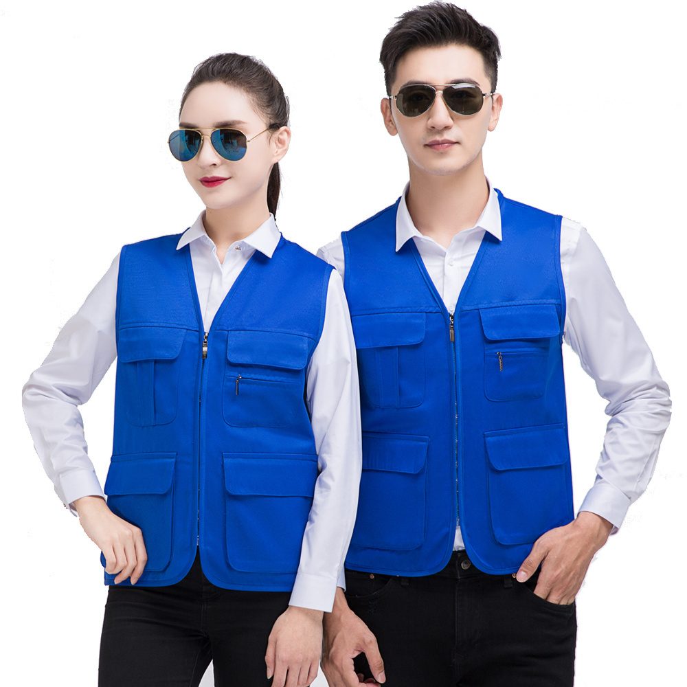 Wholesale Workwear Vest for Men Fisherman Waistcoat Outdoor Hiking Safety Work Vests Blue