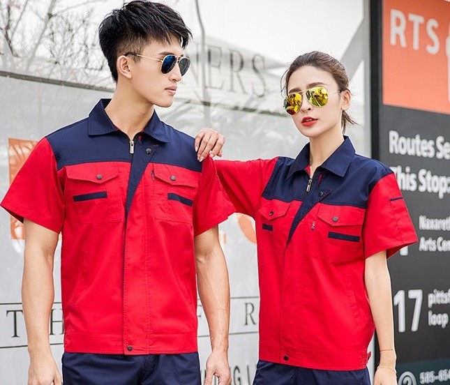 Customized work uniform for men Summer Short sleeve Work clothes Construction Workwear jacket and Pants