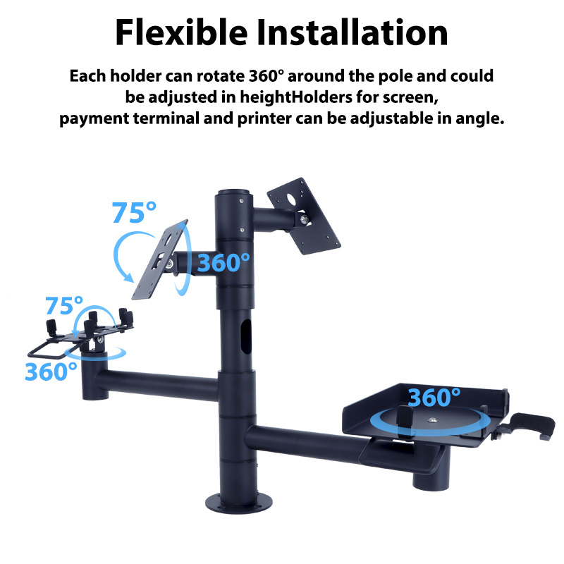 Dual Screen POS Pole mount stand for retail swivel single multipurpose countertop monitor stand for card reader/scanner/printer