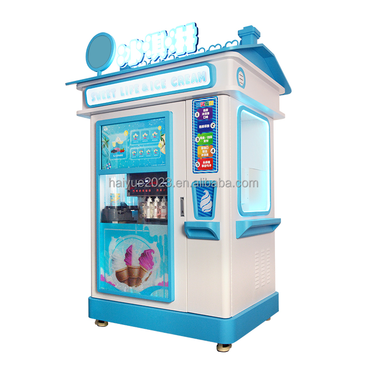 Customized 24-Hour Self-Service Smart Fully Automatic Ice Cream Maker Touch Screen Robot Soft Ice Cream Vending Machine