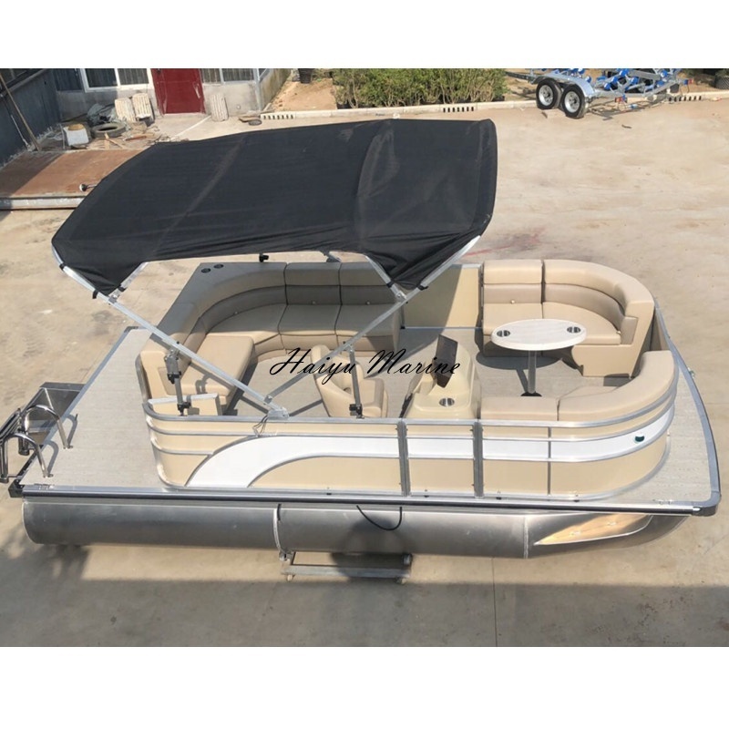 2022 Household Gathering Aluminum Pontoon Boat With Ocean Grade Leather Sofa