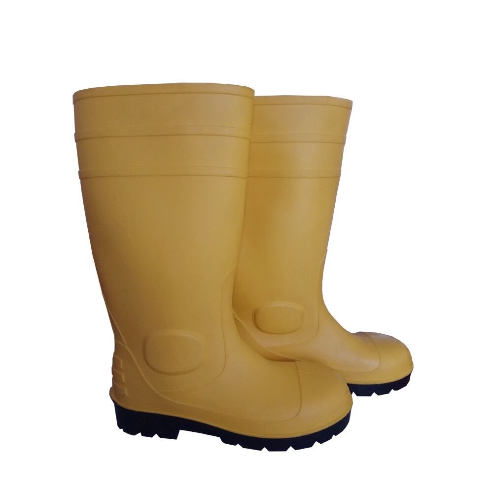 Easy to clean PVC knee high safety boots with steel toe for women