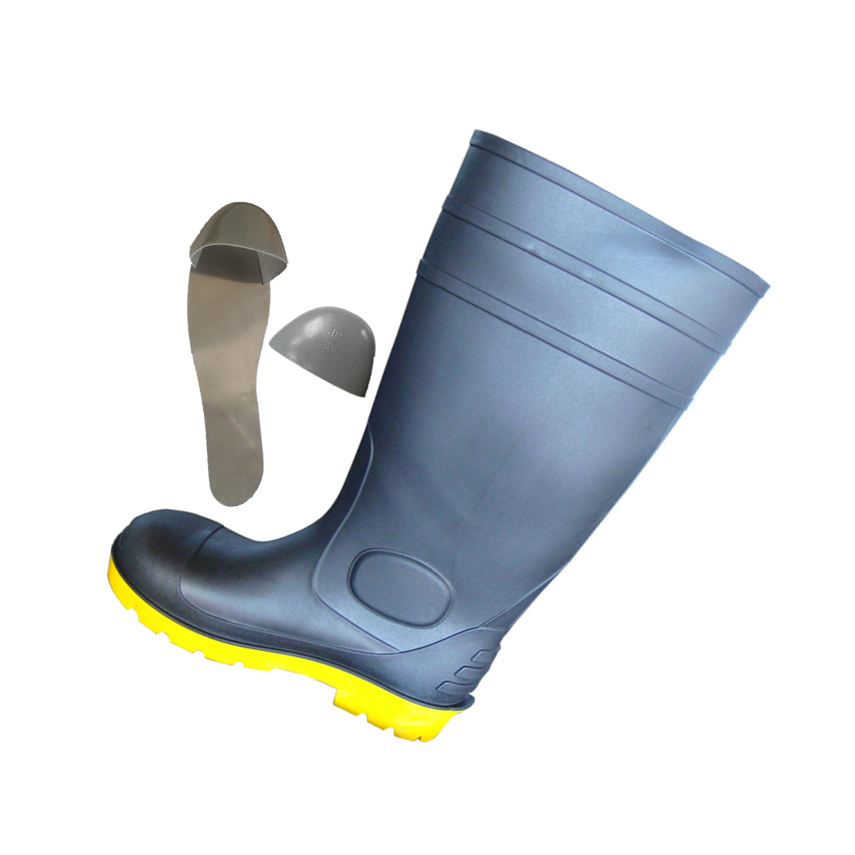 Easy to clean PVC knee high safety boots with steel toe for women