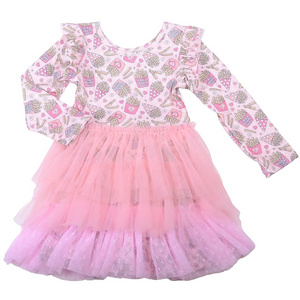 Wholesale ruffle tulle overall girls Dress Custom Pattern Fall Valentine's Day Girl Dresses Baby Toddler Girl tulle Twirl Dress