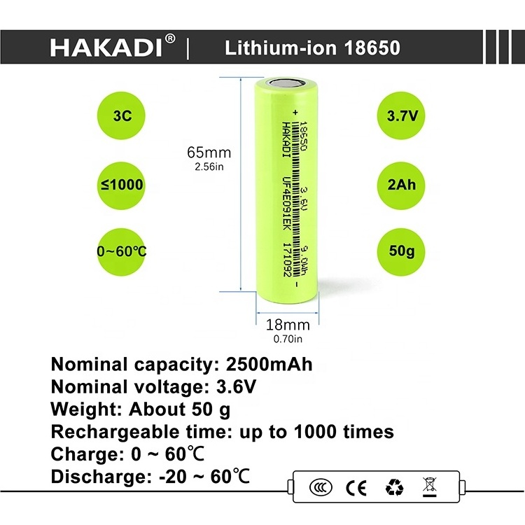 NMC Rechargeable 18650 Lithium ion Battery 2500mah 3.7V Li-ion Batteries For Laser Pointer Small Fan Flashlight Headlight