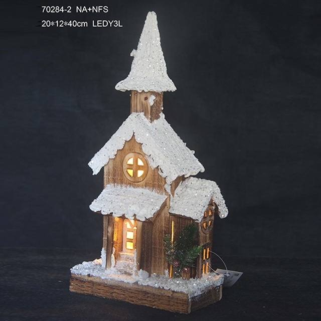 indoor wooden Christmas snow house with lights crafts decor house village for Christmas decoration