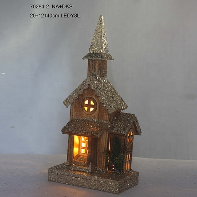 indoor wooden Christmas snow house with lights crafts decor house village for Christmas decoration