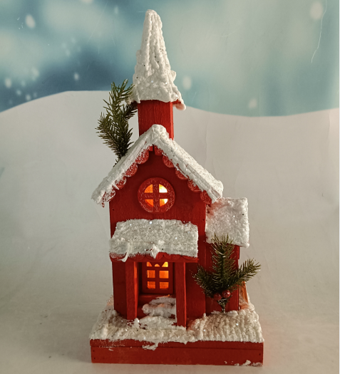 indoor wooden Christmas snow house with lights crafts decor house village for Christmas decoration