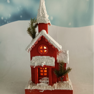 indoor wooden Christmas snow house with lights crafts decor house village for Christmas decoration