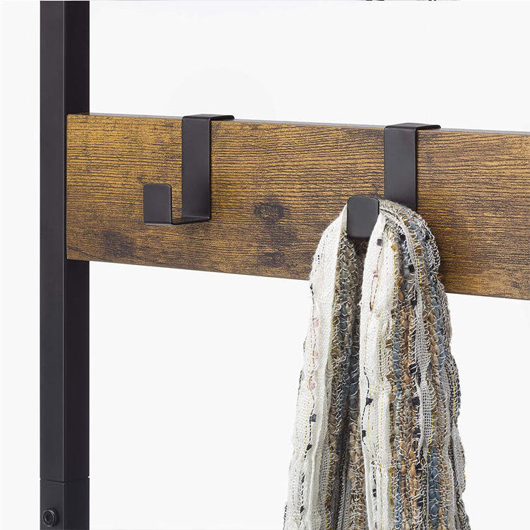 Modern Industrial Entryway Coat Rack Hall Tree w/Shoe Storage, Rustic Brown