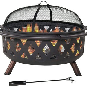 36 Inch Large Bonfire Wood Burning Patio & Backyard Outdoor Fire Pit with Spark Screen Stainless Steel Fire Pit