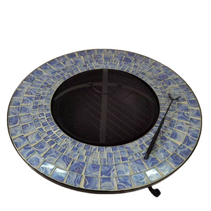 Large Round Mosaic Table Top  Fire Pit Wood Burning BBQ Grill Steel for Outdoor Camping Beach Bonfire Picnic Backyard Garden