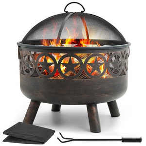 Fire Pit Table for Outside,Outdoor Fire Pit Square Wood Burning with Spark Screen Fire Poker for Camping,Backyard,Patio(Black)