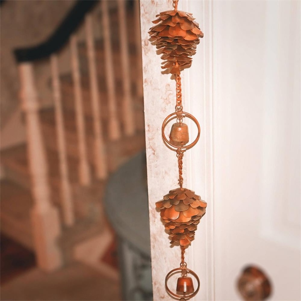 Hot Sale Pine Cone Rain Chain and Metal Bells Craft Outdoor Metal Crafts Wind Chimes Rust Resistant Iron Plated and Chain