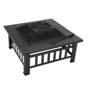 Outdoor Fire Pit Table Wood Burning Fireplace Backyard Patio Firepit Desk Fire Bowl with Spark Protection and Cooking Grate