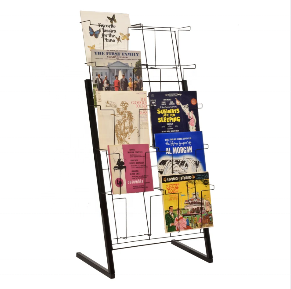 Floor Standing Book Holder Metal 5 Tier Book Racks Wire Holder Magazine Display Racks Vinyl Record Storage for Home