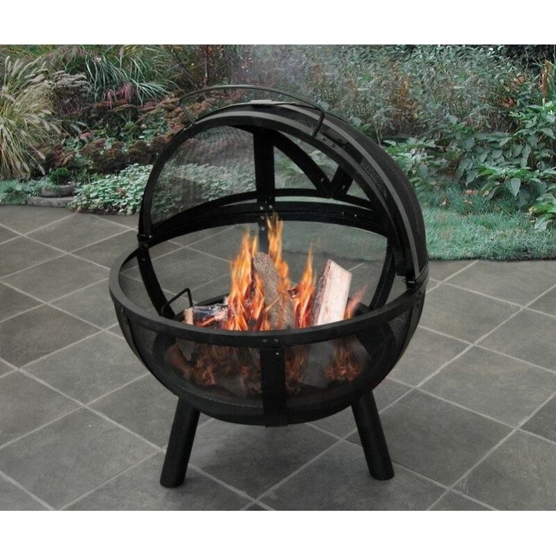 Metal Round Black Backyard Winter Wood Burning Indoor Outdoor Patio Fire Pit for Outside with Round Spark Screen