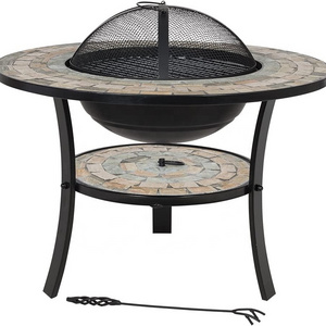 Outdoor Round Fire Pit with ceramic tiles table Patio Backyard Fireplace Garden Mosaic Firepit Bowl for Patio Heating