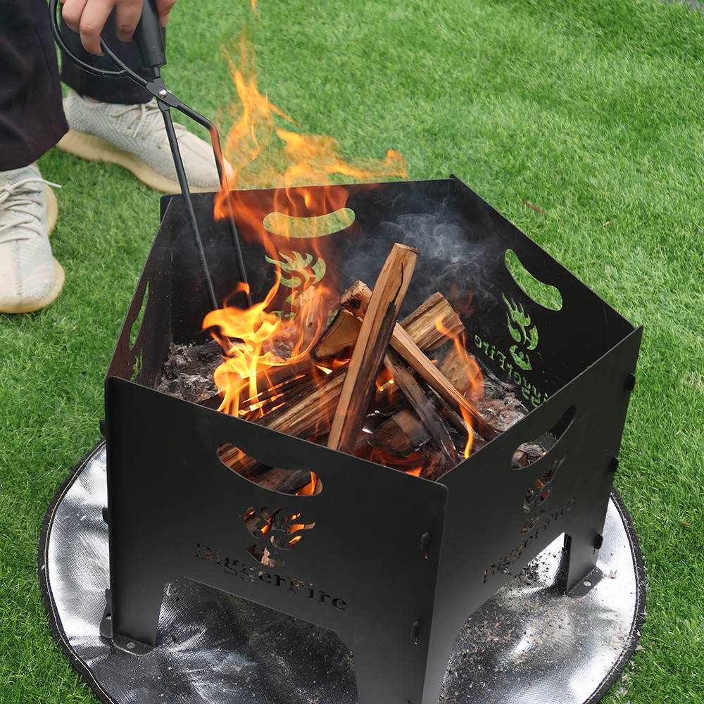 Metal Camping Patio Outside Fire Wood Burning Firepit Stove with Storage Base BBQ Fire Pits for Outdoor