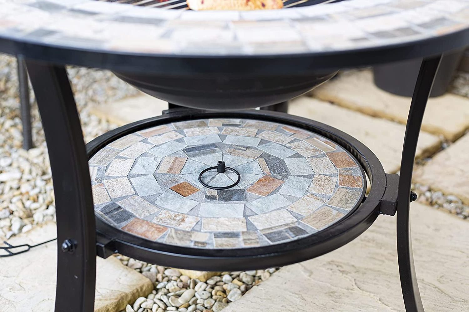 Outdoor Round Fire Pit with ceramic tiles table Patio Backyard Fireplace Garden Mosaic Firepit Bowl for Patio Heating