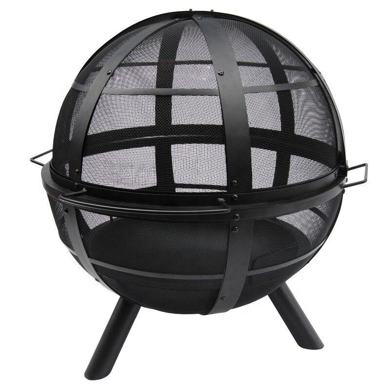 Metal Round Black Backyard Winter Wood Burning Indoor Outdoor Patio Fire Pit for Outside with Round Spark Screen