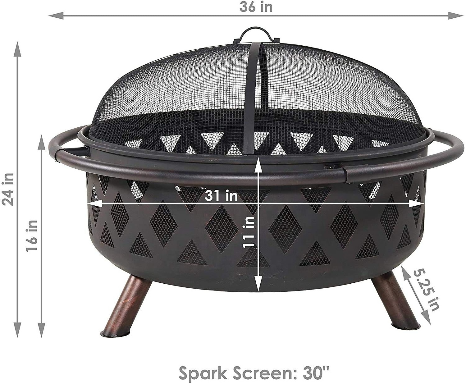 36 Inch Large Bonfire Wood Burning Patio & Backyard Outdoor Fire Pit with Spark Screen Stainless Steel Fire Pit