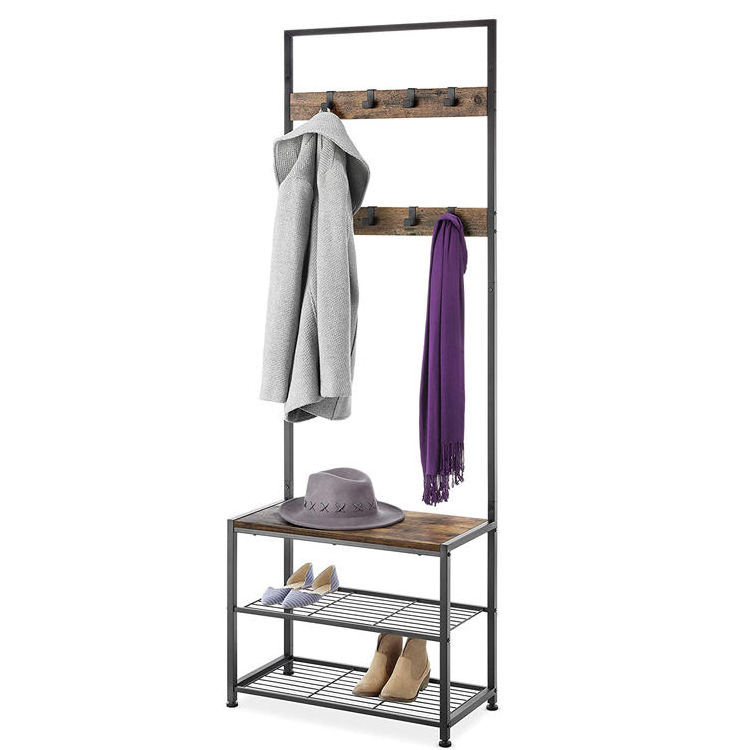 Modern Industrial Entryway Coat Rack Hall Tree w/Shoe Storage, Rustic Brown