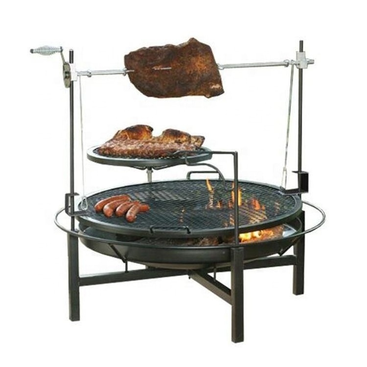 Multifunction Fire Pit Grill Rotary Charcoal Rotating BBQ Rotisserie Grill with 2 layers Cooking Grid Outdoor Garden