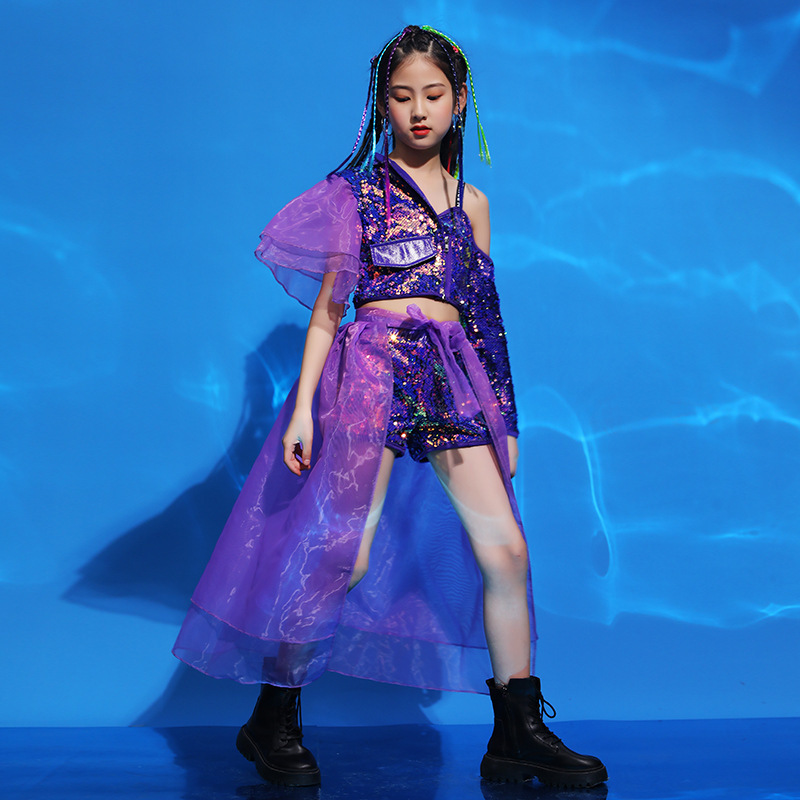 Fashionable 2-Piece Set Performance Wear Girl's Jazz Dance Stage Costumes Teenagers Model Children's Dance Performance Clothes