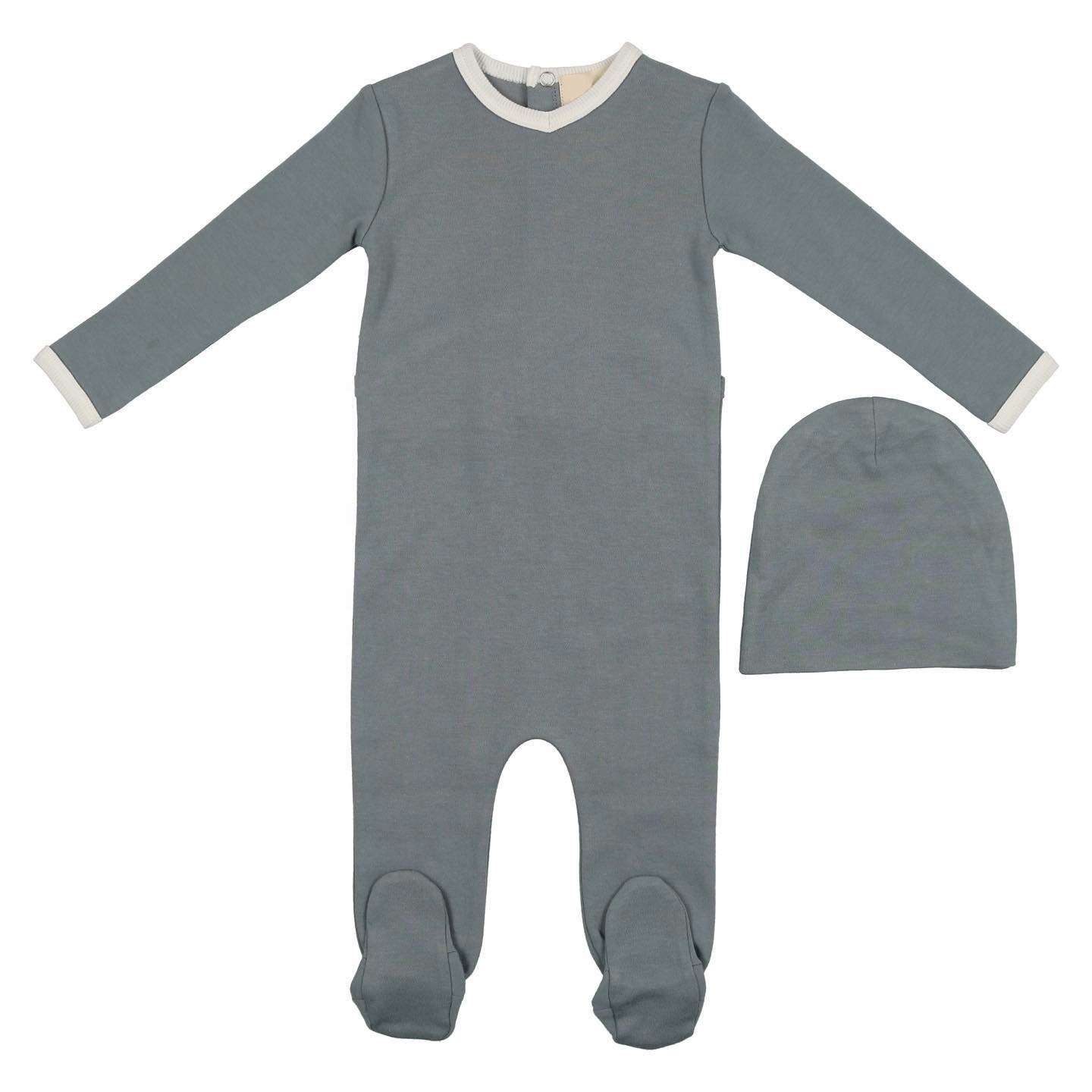 Neutral Color Solid Newborn Footie Onesies Bodysuits Baby Romper Bonnet Set