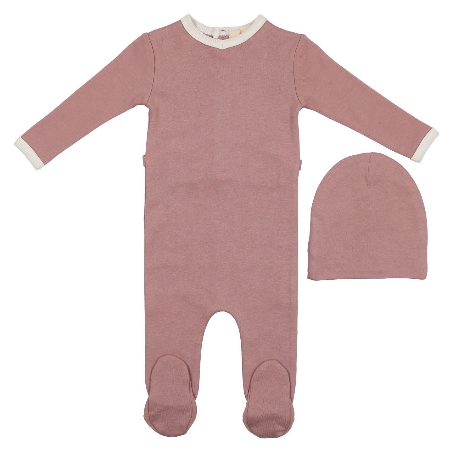 Neutral Color Solid Newborn Footie Onesies Bodysuits Baby Romper Bonnet Set