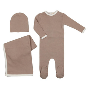 Neutral Color Solid Newborn Footie Onesies Bodysuits Baby Romper Bonnet Set