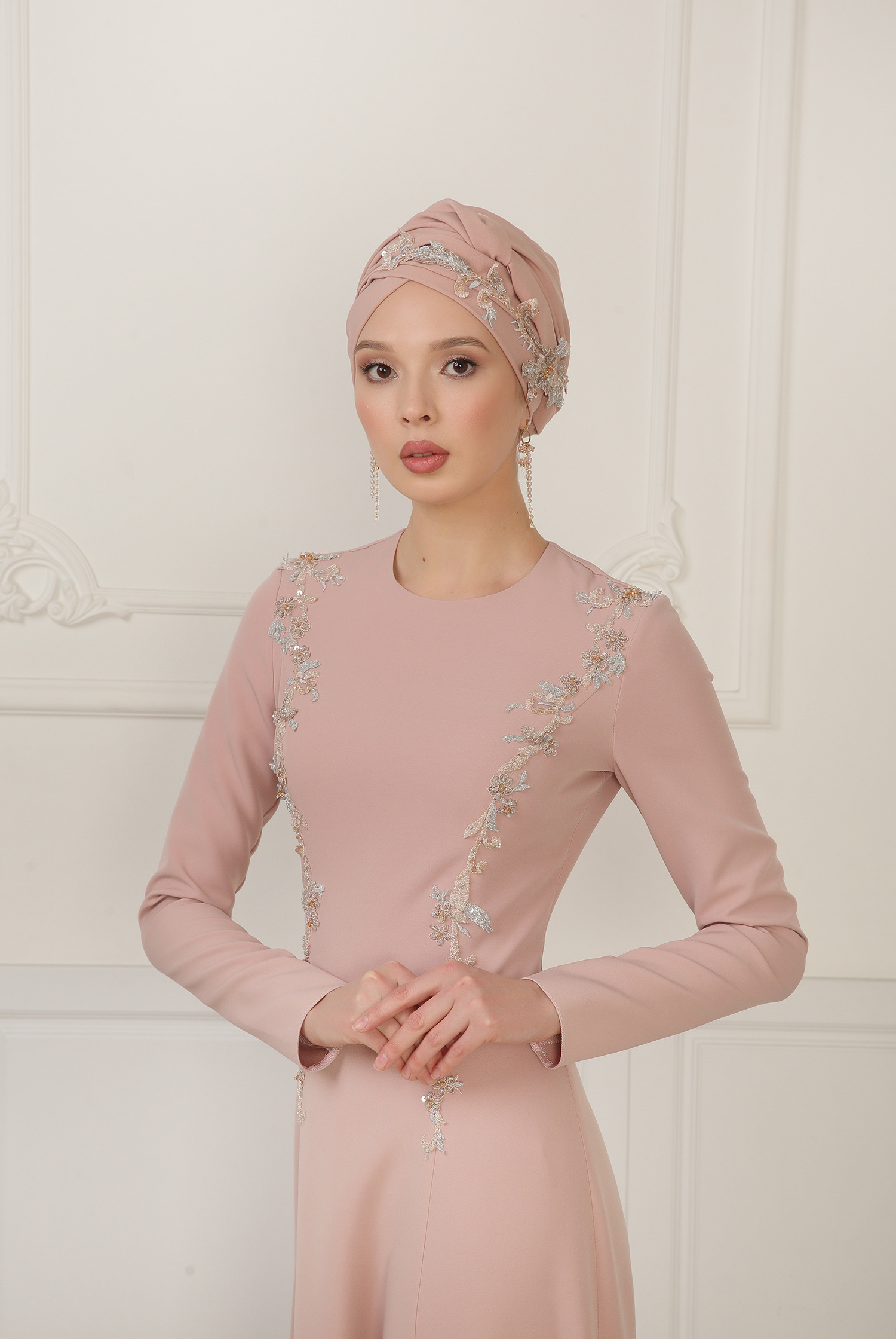 Exclusive Muslim Long Pink Bridal Dress for Nikah National Islamic Cloth Modest Wedding Dress