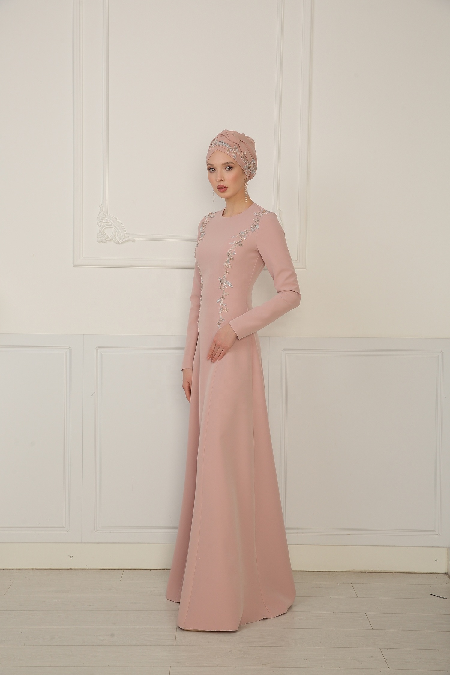 Exclusive Muslim Long Pink Bridal Dress for Nikah National Islamic Cloth Modest Wedding Dress