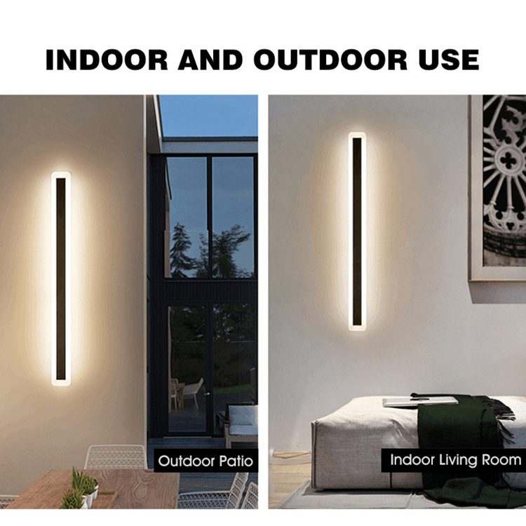 Modern Outdoor Exterior Linear Strip Wall Light Ip65 Waterproof 3000k Warm White Garden Sconce Long Led Wall Lamps