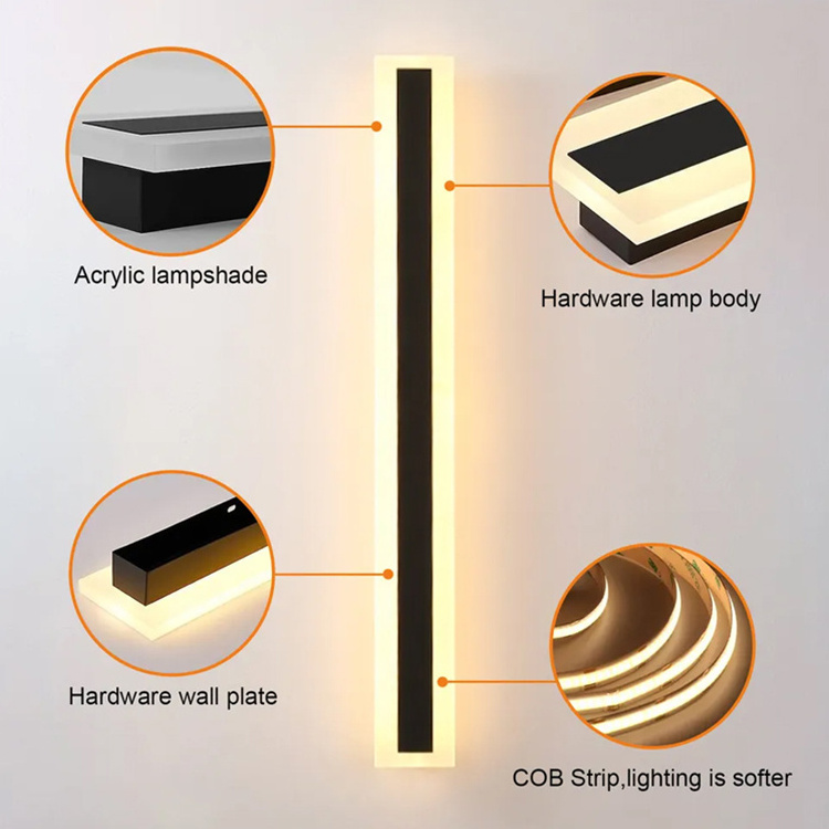 Modern Outdoor Exterior Linear Strip Wall Light Ip65 Waterproof 3000k Warm White Garden Sconce Long Led Wall Lamps