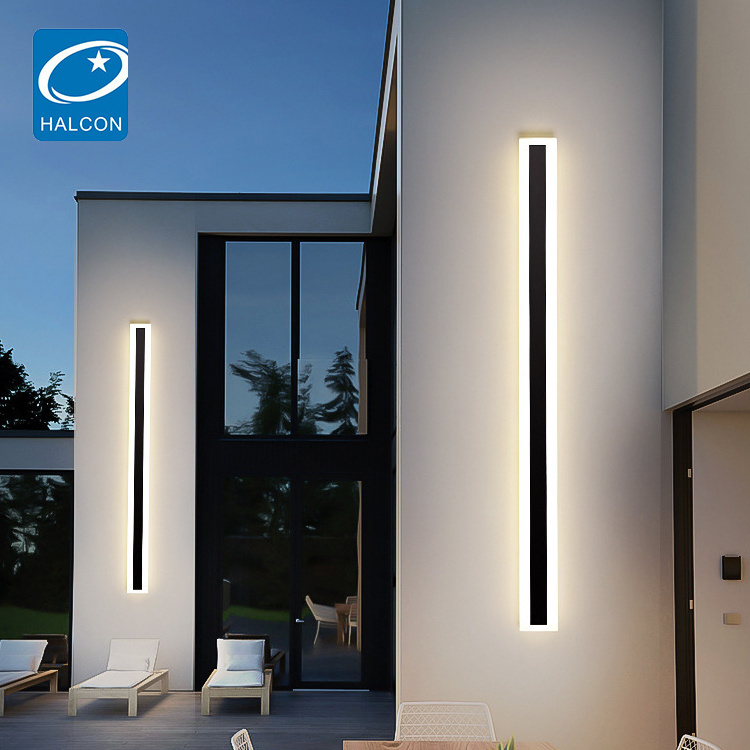 Modern Outdoor Exterior Linear Strip Wall Light Ip65 Waterproof 3000k Warm White Garden Sconce Long Led Wall Lamps