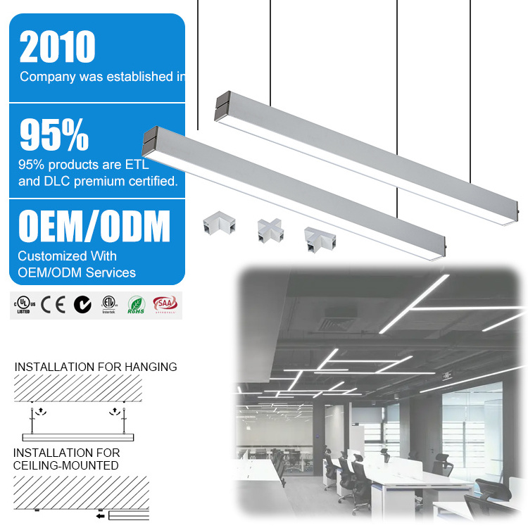 CE SAA Supermarket Library Office Lighting Steel Sheet Linear Lamp 4ft 30w 40w Up And Down Hanging Led Linear Pendant Light