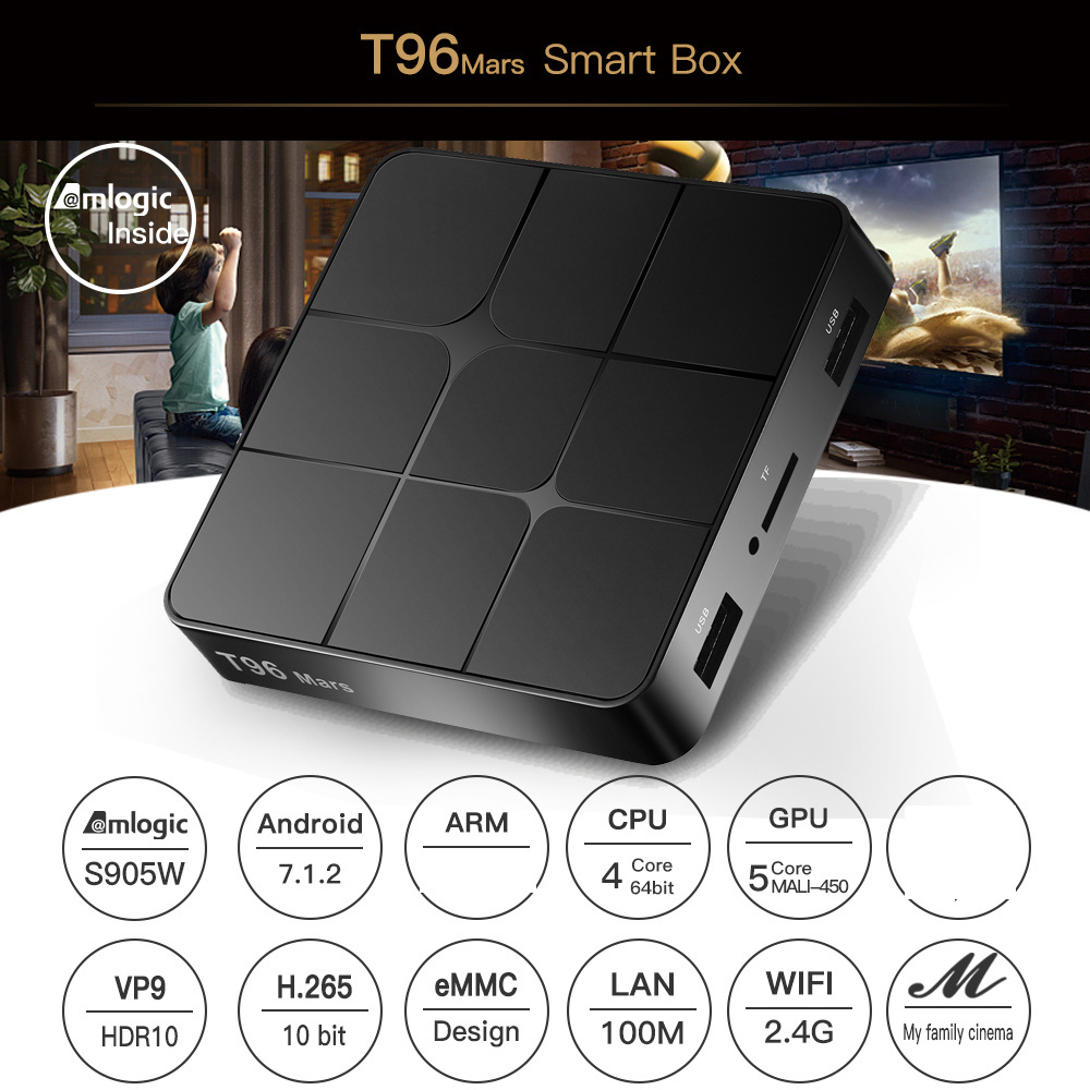 2022 Amlogic S905W Android Smart Tv Box T96 Mars 1gb 8gb Android 7.1 Box Media Player Set Top Box