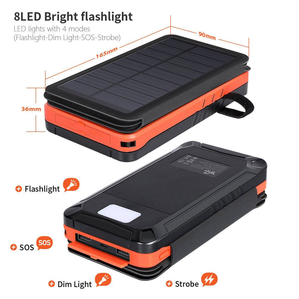 Multi-function Foldable Solar Panel Power Charger Solar Power Bank With LED light SOS For Camping Travel Mobile Phone Laptop PC