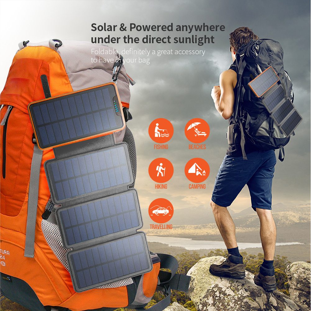 Multi-function Foldable Solar Panel Power Charger Solar Power Bank With LED light SOS For Camping Travel Mobile Phone Laptop PC