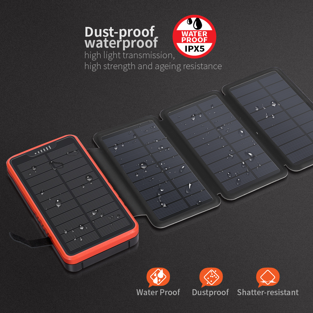 Multi-function Foldable Solar Panel Power Charger Solar Power Bank With LED light SOS For Camping Travel Mobile Phone Laptop PC