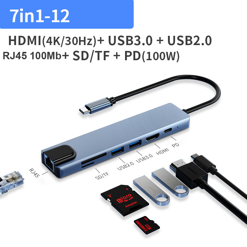 Wholesale Multifunction Laptop Hard Drive usbc Docking Station ABS USB 3.0 Hubs 7 8 in 1 Dock Dual USB Type C Hub For macbook