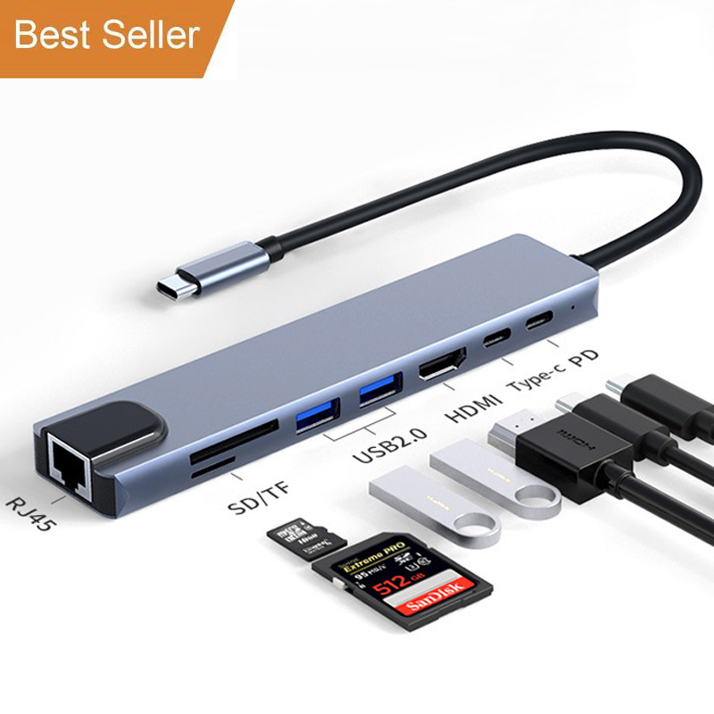 Wholesale Multifunction Laptop Hard Drive usbc Docking Station ABS USB 3.0 Hubs 7 8 in 1 Dock Dual USB Type C Hub For macbook