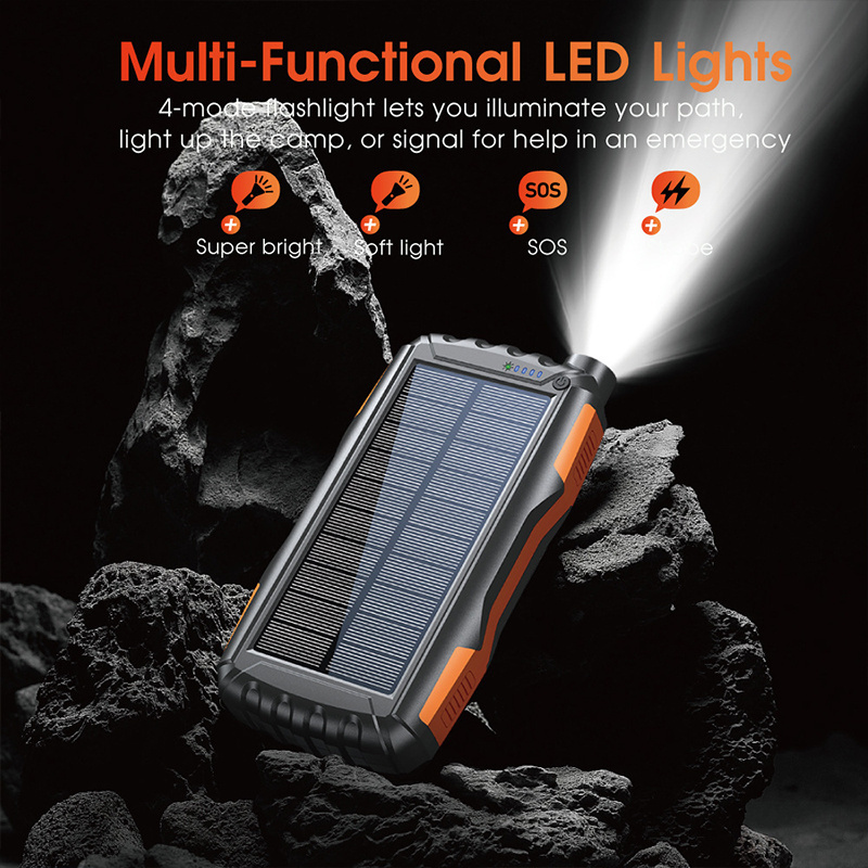 High Capacity 42800mAh 30000mAh 36000mAh 27000mAh 25000mAh Solar Power Bank With Wireless Charging Emergency LED Lamp Light