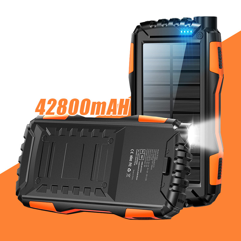 High Capacity 42800mAh 30000mAh 36000mAh 27000mAh 25000mAh Solar Power Bank With Wireless Charging Emergency LED Lamp Light