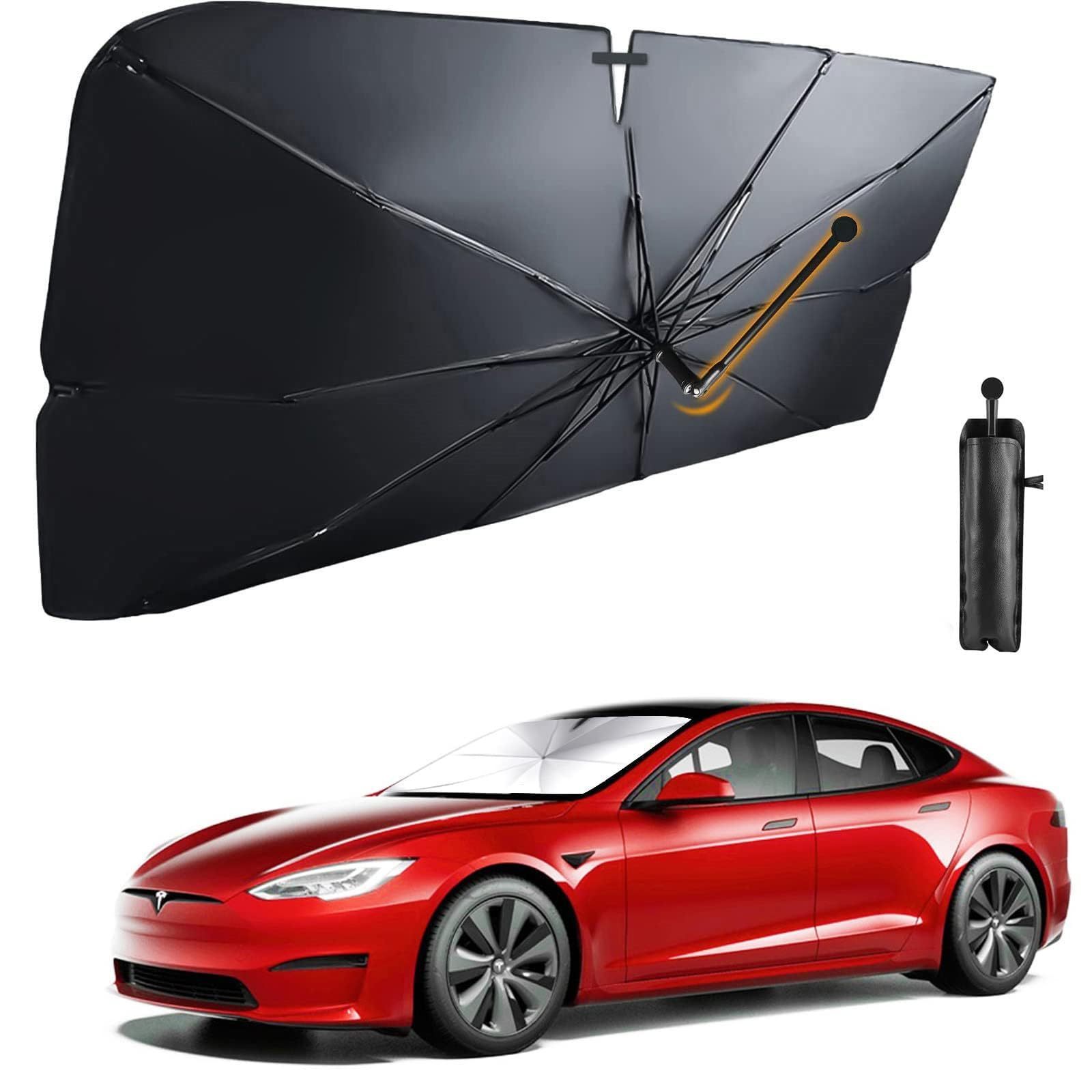 Car Windshield Sun Shade Umbrella for Tesla Model 3/Y Car Front Windshield with 360 Degree Rotation Bendable Handle