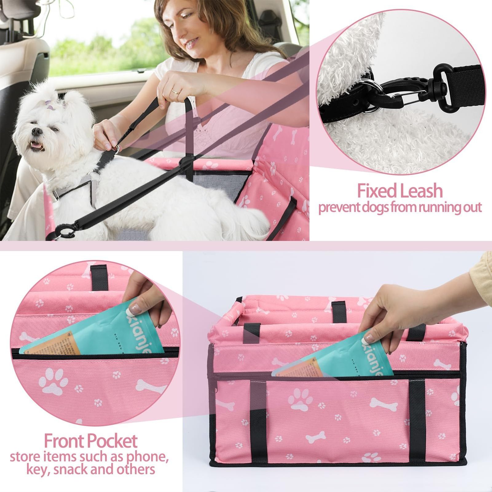 Dog Car Seat Foldable Dog Car Booster Seat Waterproof Breathable Oxford Travel Bag for Small to Medium Dogs