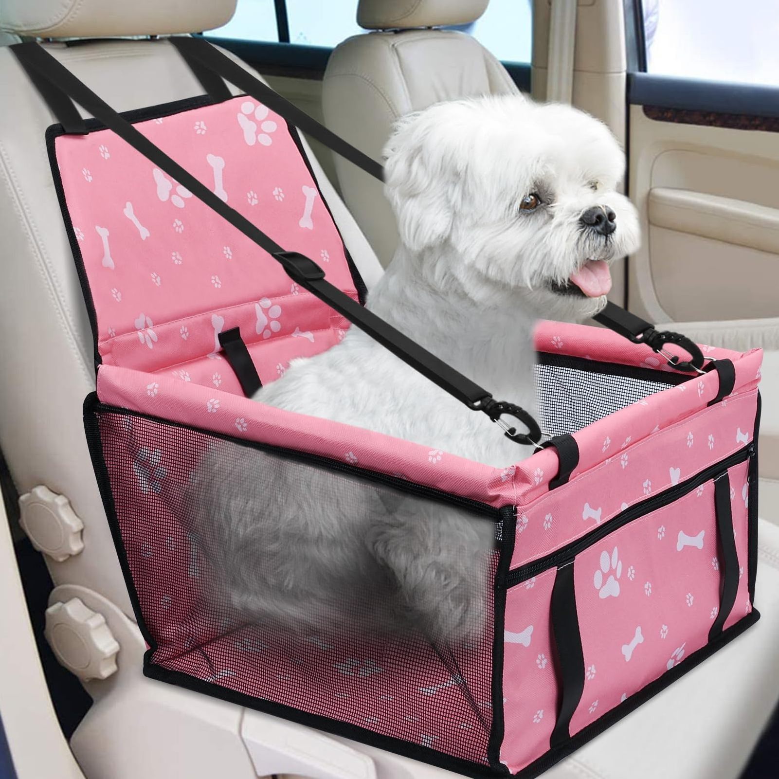 Dog Car Seat Foldable Dog Car Booster Seat Waterproof Breathable Oxford Travel Bag for Small to Medium Dogs