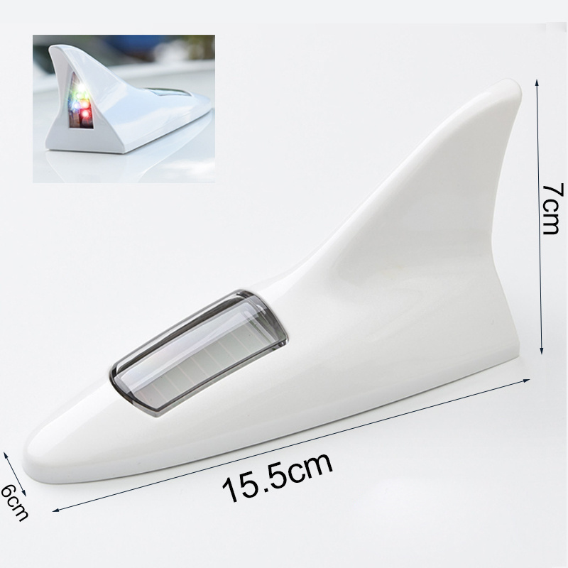 Universal LED Light Car Shark Fin Antenna with Solar Energy Auto Radio Signal Aerials Roof Antennas Driving Safety Warning Light